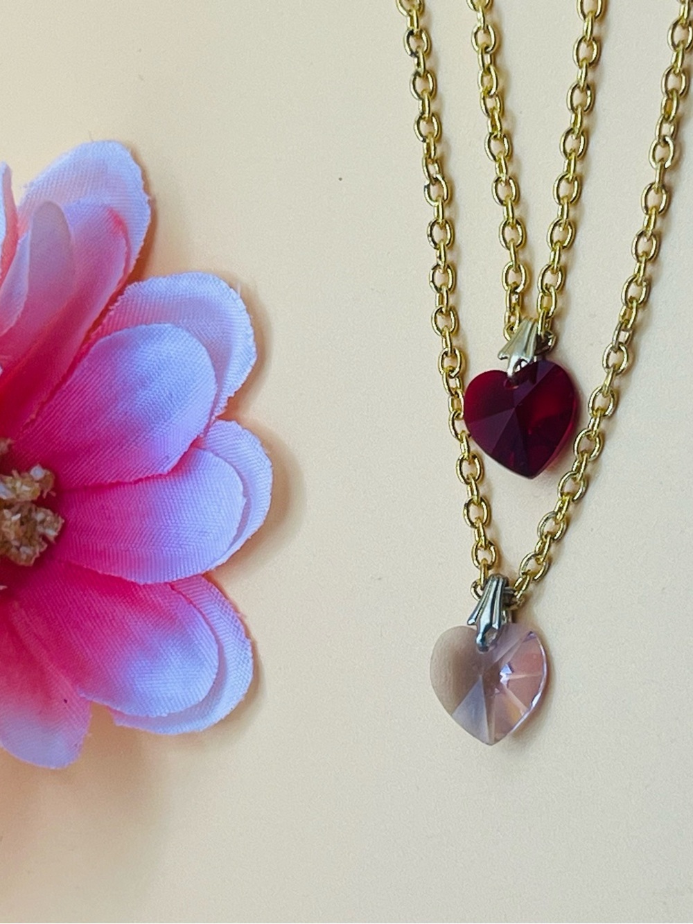 Double Multicolor Heart Pendant Necklace